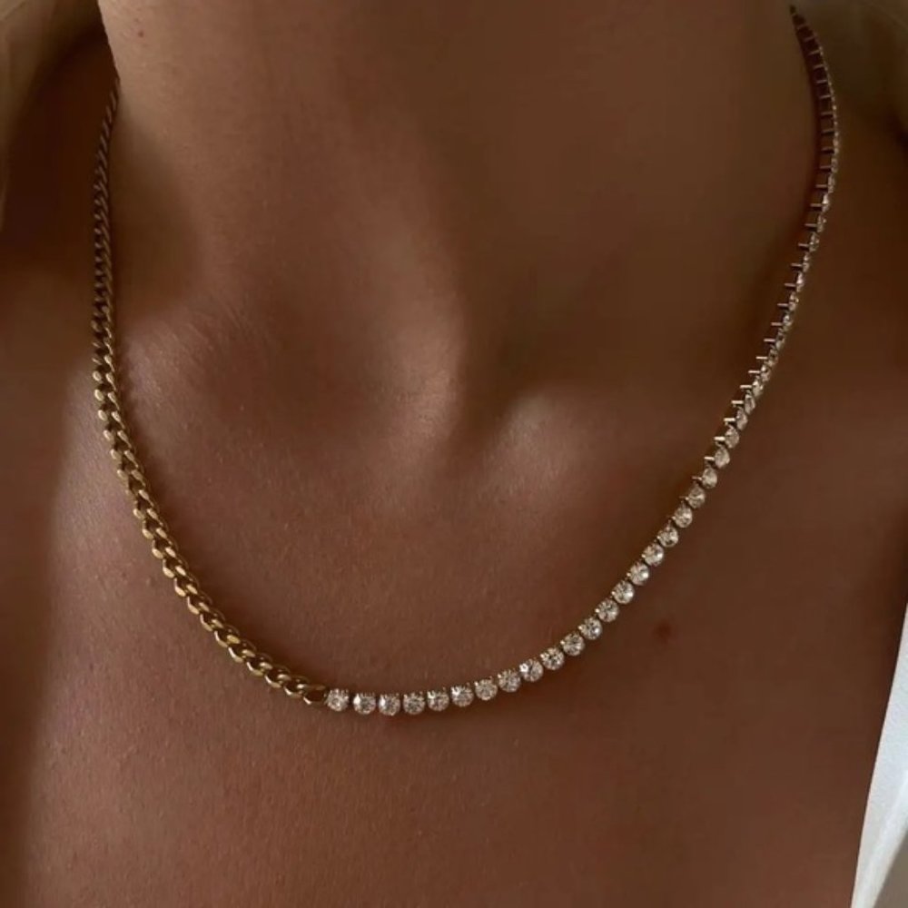 18k Gold Plated Cuban Chain &Tennis CZ Necklace
